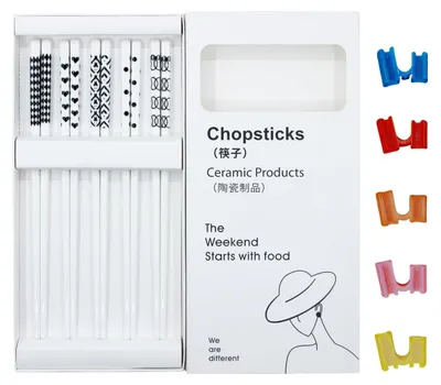 Productafbeelding van Keramische eetstokjes - Herbruikbaar en vaatwasmachinebestendig - Japanse sushi-eetstokjes met een hulpmiddel voor beginners - 5 paar