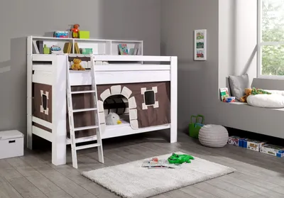 Produktbild von Etagenbett Jan Buche Weiß lackiert mit Bücherregal 90x200 cm