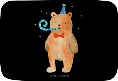 Produktbild von Mr. & Mrs. Panda Badläufer Bär Geburtstag - Schwarz - Geschenk, Badezimmerteppich, Alles Gute, Badteppich, Badematte, Badvorleger, Duschvorleger, Happy Birthday, Teddy