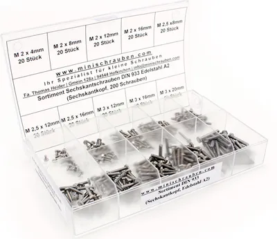 Produktbild von Sortiment Sechskantschrauben DIN 933 Edelstahl A2 (200 Schrauben)