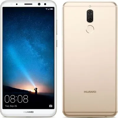 Front and back view of a gold Huawei Mate 10 Lite smartphone.