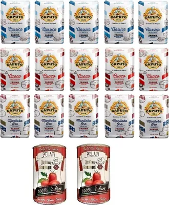 Produktbild von Farina Molino Caputo Test Pack Napoli Pizza Flour 15 x 1 kg + Italian Gourmet 100% italienische geschälte Tomaten dosen 2x 400g
