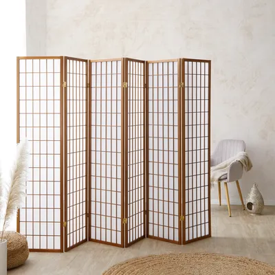 Image de 6 Panneaux Shoji Paravent Japonais Bois Brun Foncé Séparateur de Pièce