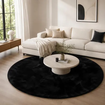 Produktbild von Luxus Super Soft Kunstfellteppich Pearl Schwarz Rund, Größe:120 cm Rund