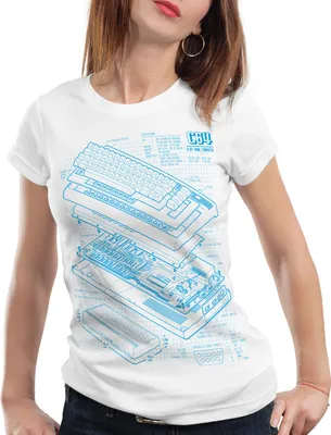 Produktbild von style3 C64 Heimcomputer Blaupause Damen T-Shirt classic gamer, Farbe:Weiß, Größe:XS