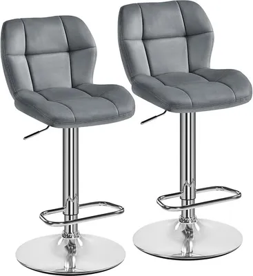 Imagen del producto de Taburetes de bar, 2 unidades, con altura ajustable, tapizados en terciopelo, color gris oscuro. Giratorios 360°. Sillas para la cocina con respaldo y reposapiés, altura del asiento de 62,5 cm a 84,5 cm, ideales para la cocina
