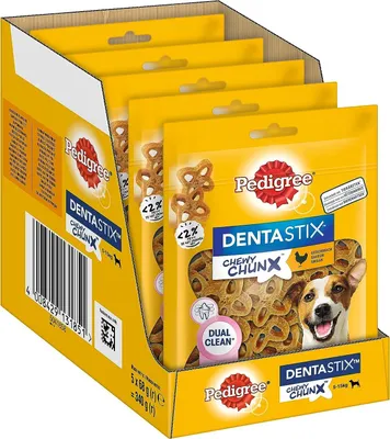 Produktbild von Pedigree Dentastix Chewy Chunx Zahnpflegesnacks für kleine Hunde von 5-15 kg, mit Huhn, 5 Packungen (5 x 68 g)