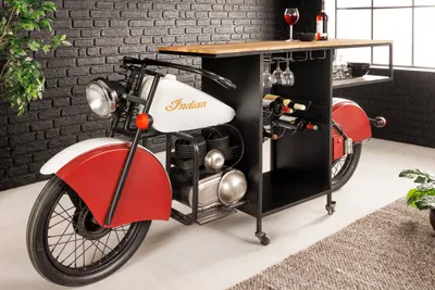Produktbild von riess-ambiente Design Bartisch EASY RIDER 230cm weiß rot schwarz Mangoholz Motorrad Upcycling