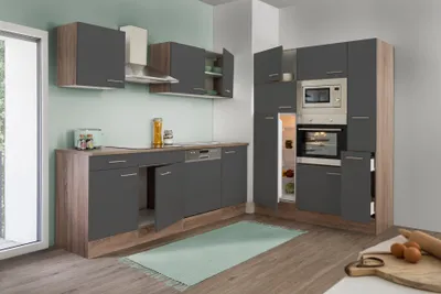 Produktbild von Küche Küchenzeile Leerblock Einbauküche Eiche York Grau Oliver 370 cm Respekta