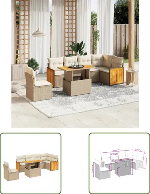Produktbild von The Living Store 7-tlg. Garten-Sofagarnitur mit Kissen Beige Poly Rattan