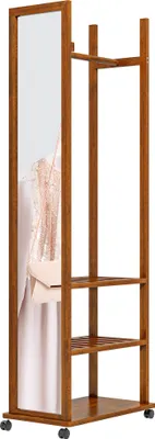Produktbild von 2-in-1-Spiegel Spiegel Ganzkörperspiegel Garderobe, 1 Kleiderstange, 3 Regale, 35,8 x 59,8 x 170 cm, Natur