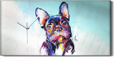 Produktbild von Wanduhr Bürouhr Leinwand Bild Quarz 60x30 Malerei Tier Hund Abstrakte Kunst - weiße Hände