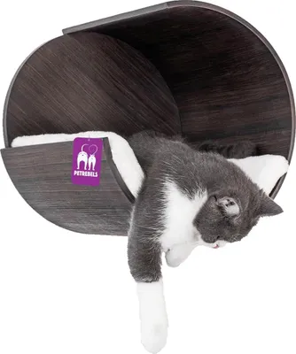 Produktbild von Katzenwand Kletterwand mit Katzenkorb Ø 40 cm - Wandkratzbaum von , schwarz-braun Look