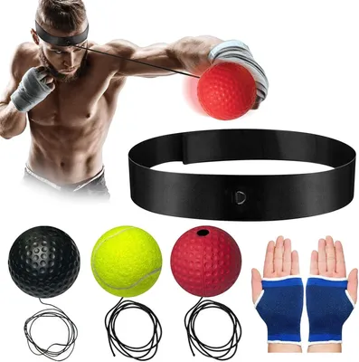 Produktbild von Box-Reflexball - 3er Set - Boxball mit Stirnband und Gummiband - Reflexball Boxen - Speedball - Koordinationstraining - Rot/Schwarz/Gelb