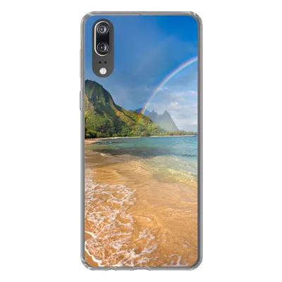 Produktbild von MuchoWow® Handyhülle Schutzhülle Hülle für Huawei P20 Ein schöner Regenbogen am Tunnels Beach in Hawaii Silikon Softcase Handy Hülle - Hardcover