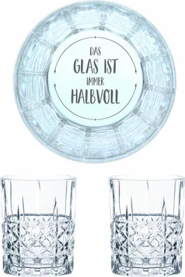 Produktbild von Nachtmann Whiskyglas Gravur Das Glas ist immer Halbvoll, Whiskeygläser Set, Gravur, Geschenk, Kristallglas, 345 ml, 2er Set