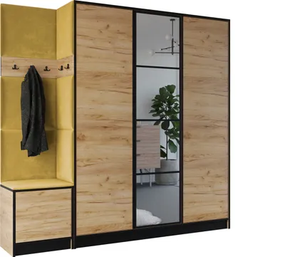Image de KIER FURNITURE Armoire EDEN, armoire de chambre, penderie, armoire d'entrée, chêne Craft et jaune, 209,6 x 205 x 39 cm