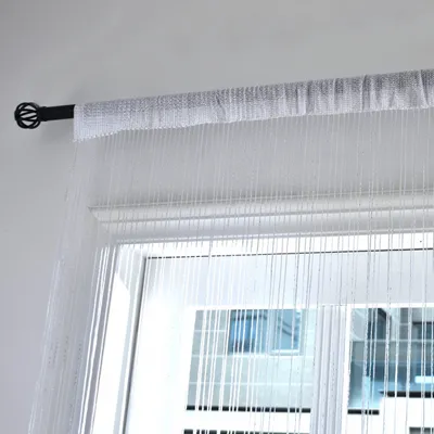 Produktbild von 2er Set Fadengardine , HxB 250x140 cm, Weiß mit Tunneldurchzug und eingenähtem Kräuselband, geeignet für Gardinenstangen und Gardinenschienen Fadenvorhänge Fadenstores Raumteiler 20303CN2