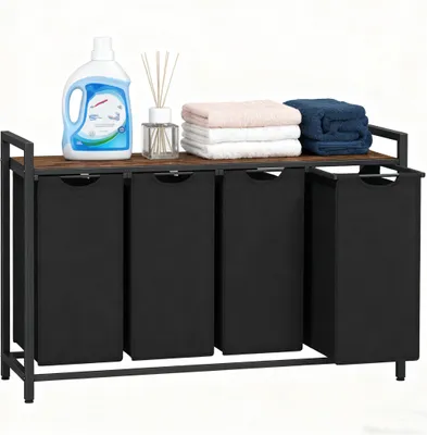 Zdjęcie produktu dla Relaxdays 10052587_8208, 31 l, Prostokątny, Żelazo, MDF, Poliester, Czarny, Drewno, Brak wzorca, 1160 mm