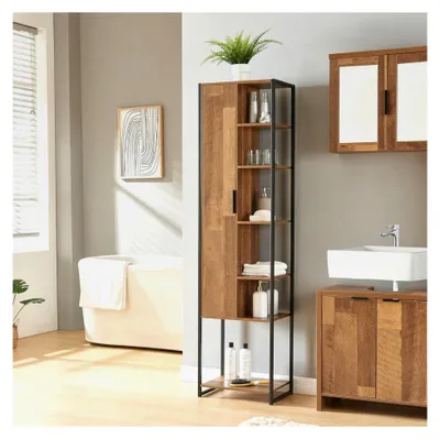 Produktbild von Hochschrank Namsskogan Badezimmerschrank schmaler Badschrank Aufbewahrungsschrank Beistellschrank Badregal 165x42,5x30cm Walnussoptik