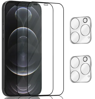 Zdjęcie produktu dla 2-pak iPhone 12 Pro Max Szkło ochronne na ekran & 2-pak ochrona obiektywu - Szkło hartowane 9H - Super jakość 3D