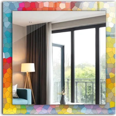 Produktbild von Dekorativer Wandspiegel - Bedruckter Spiegel - Motiv - 60x60 cm - Buntes Abstraktes Mosaik