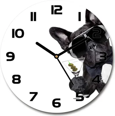 Produktbild von Wanduhr aus Glas 30fi Glasbild Glasuhr Gehärtetes Glas - schwarze-zeiger - Dog with martini