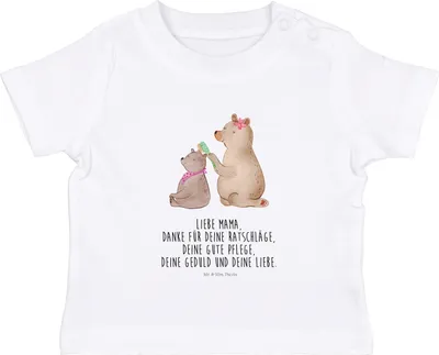 Produktbild von Mr. & Mrs. Panda Babyshirt Bär Kind 12. - 18. Monat - Weiß - Geschenk, Muttertag, , Baby Baumwollshirt, Mama, Organic T-Shirt, Mom, Shirt, Familie