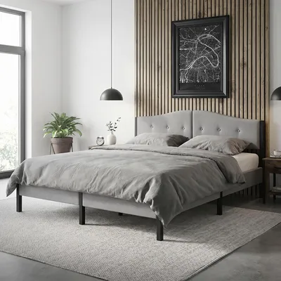 Produktbild von ML-Design Polsterbett 180x200 cm Grau Doppelbett mit stabilem Bettgestell Bettrahmen mit Kopfteil Lattenrost & Leinenstoff Modernes Jugendbett Bett