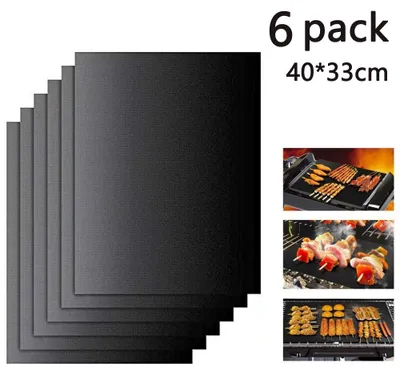 Produktbild von Grillmatte 6 Stück Antihaft BBQ Backmatte für Gas- und Holzkohlegrill, 40x33cm wiederverwendbar und spülmaschinenfest, PFOA-frei