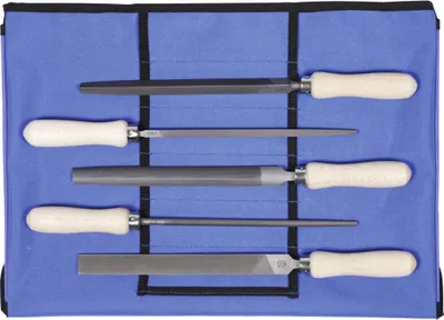 Immagine prodotto di Set di lime multiuso Dick, 5 pezzi, in custodia avvolgibile, taglio 2, con manico in legno, lunghezza senza gambo: 200 mm, 5 pezzi