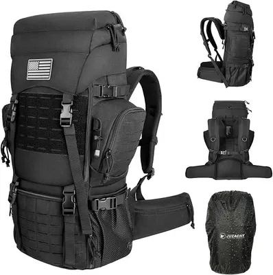 Imagen del producto de Mochila de senderismo para hombre, 50 litros, impermeable con funda para la lluvia