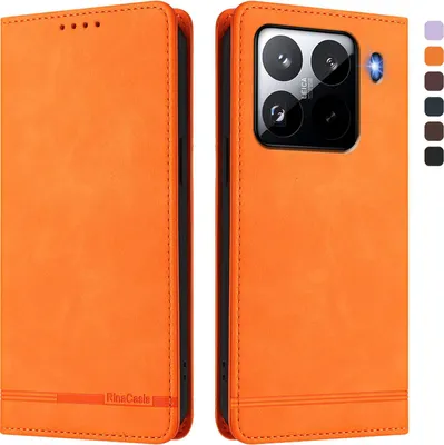 Produktbild von Hülle für Xiaomi 15 Pro, Retro Kunstleder Ständer Klapphülle mit Kartenfächer und Magnetische Orange