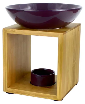 Image de Lampe parfumée Malmö, couleur aubergine, grande taille, commerce équitable, lampe à parfum en bois de bambou et en céramique