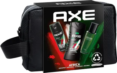 Produktbild von AXE Africa Geschenkset mit Kulturbeutel für Männer, mit Bodyspray, Duschgel und Aftershave (1 Stück)