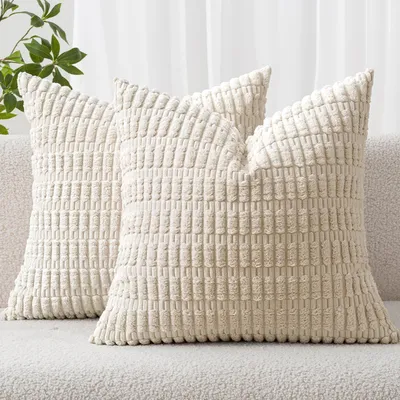 Produktbild von Kissenbezugs-Set, 2 Stück - Cord - Cremeweiß - 40 x 40 cm - Boho-Stil - Dekorativ - Wohnzimmer - Sofa - Schlafzimmer