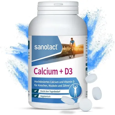 Produktbild von sanotact Calcium + D3 – 300 Tabletten | Hochdosiertes Calcium und Vitamin D für Knochen, Muskeln und Zähne | 264 g