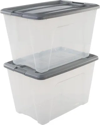 Obrázok produktu pre Priehľadná stohovateľná krabica 60 l so sponami