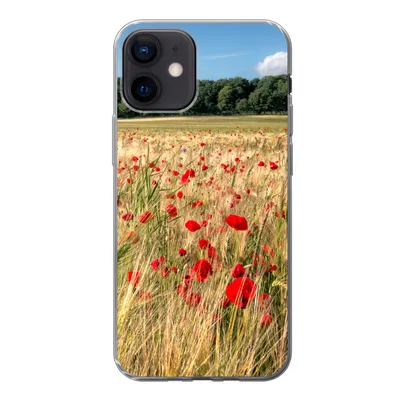 Produktbild von MuchoWow® Handyhülle Schutzhülle Hülle für iPhone 12 Wilde Mohnblumen auf einem großen Feld Silikon Softcase Handy Hülle - Schutzhülle