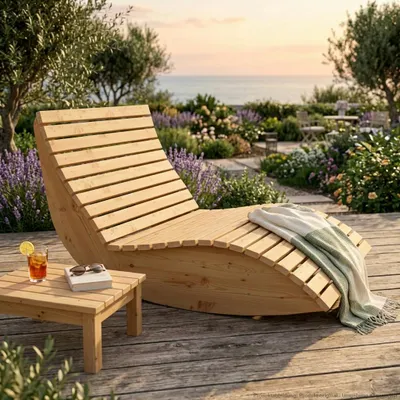 Produktbild von Holzliege Wellenliege Waldsofa Gartenliege "Schaukel-Sannerl" (Lärche) Breite 140cm Schaukelliege Relaxliege Himmelsliege