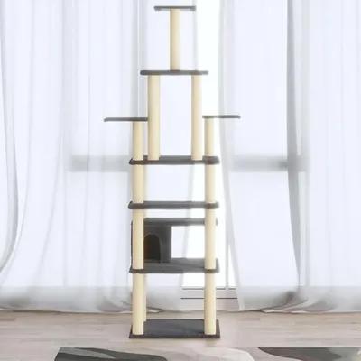Produktbild von Kratzbaum mit Sisal-Kratzsäule, Katzenkratzbaum, Kletterwand, Kratzbäume Für Katzen, Kratzstamm, Kratzbaum Deckenspanner,n Dunkelgrau 183 cm