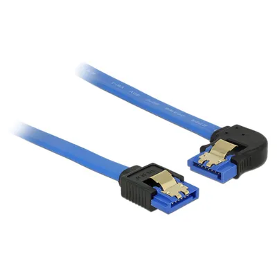Produktbild von SATA 6 Gb/s Kabel gerade/gewinkelt, 10 cm blau, mit Goldclips
