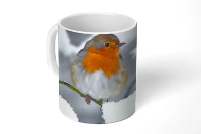 Produktbild von KitchenYeah® Tasse Kaffeetasse Kaffeebecher 350 ml Rotkehlchen - Schnee - Winter Teetasse - Fototasse - Becher - Keramikbecher - Teebecher - Kaffeetasse - Bürotasse