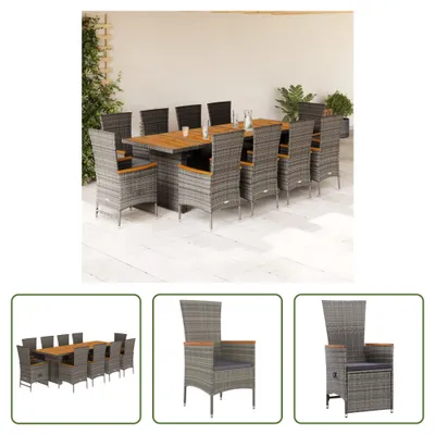 Produktbild von The Living Store 11-tlg. Garten-Essgruppe mit Kissen Grau Poly Rattan