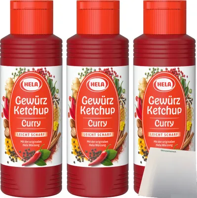 Produktbild von Hela Curry Gewürz Ketchup leicht scharf 3er Pack (3x300ml Flasche) + usy Block
