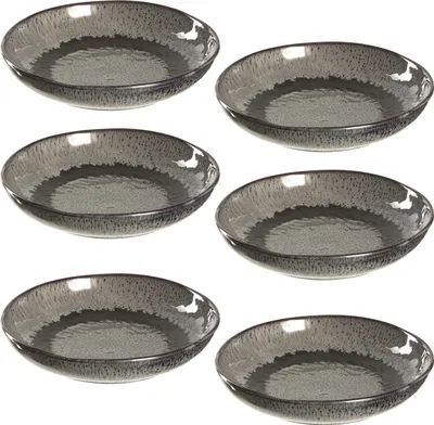Produktbild von Leonardo Matera tiefe Keramik-Teller 6er Set, spülmaschinengeeignete Speise-Teller mit Glasur, 6 runde Steingut-Teller, Ø 20,7 cm, grau, 018562