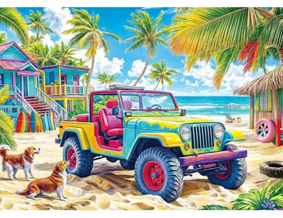 Produktbild von Puzzle 1000 Teile für Erwachsene, Lernspiel, Strandbuggy & Küstenhütten, Dekoration, Geschenk