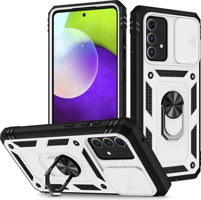 Produktbild von Galaxy A52 Hülle, Schiebe Kamera Schutz Robust Rüstung Stoßfest Schutzhülle mit Ringhalterung Ständer Kartenhalter für Samsung Galaxy A52 5G / 4G Grün