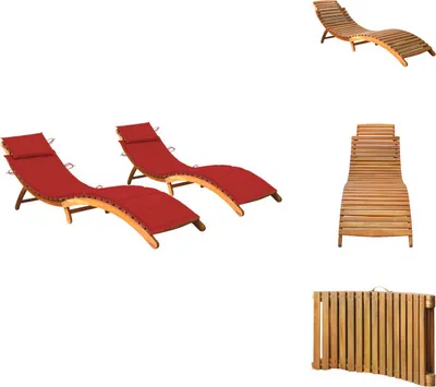 Image de vidaXL Bains de soleil 2 pcs. avec coussins bois massif acacia - Bains de soleil