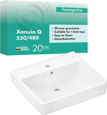 Produktbild von hansgrohe Xanuia Q Waschtisch, mit 1 Hahnloch und Überlauf, 550 × 480 mm, weiß glänzend, 60132450